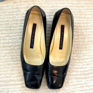 Black square toe heels